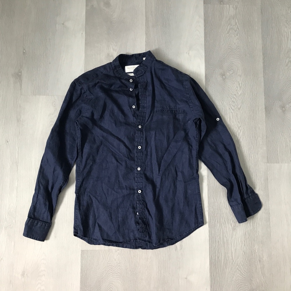 BEACHCOMBER MENS XS NAVY LINEN SHIRT BUTTON FEONT BEACH